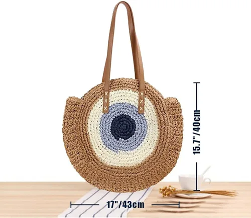Miniatura 4 de JBR Bolso grande redondo de paja tejido al hombro bolso cruzado para mujer bolso de mano