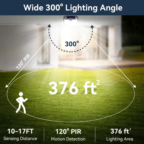 Miniatura 3 de TECKNET 231 luces LED solares de movimiento al aire libre impermeables, juego de 4 unidades con ángulo de 300° y 3 modos de iluminación, luces