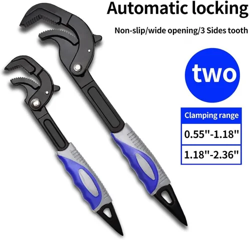 Miniatura 3 de Juego de 2 llaves autoajustables – Alicates autobloqueantes de 10.5 y 14 pulgadas, multifunción, dientes de 3 lados, mango antideslizante, apto