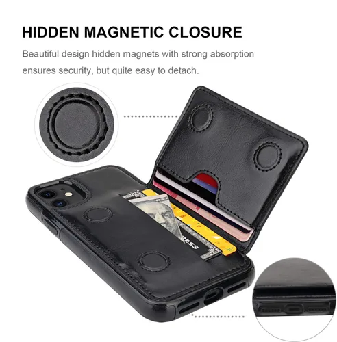 Miniatura 7 de KIHUWEY Funda compatible con iPhone 11 con tarjetero y soporte para tarjetas de crédito, de cuero de primera calidad, duradero, a prueba de golpes