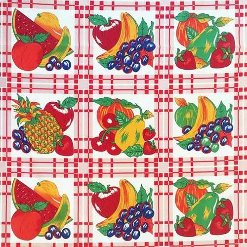 Miniatura 2 de Zen Creative Designs Paquete de mantel rectangular de algodón con fondo blanco a cuadros con frutas y superposición, perfecto para eventos