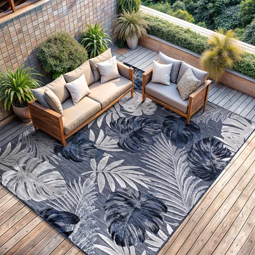Miniatura 25 de CAMILSON Alfombra para Interiores y Exteriores, Alfombras de Área Azules 5x7 con Hojas Tropicales Botánicas para Patios Interiores y Exteriores