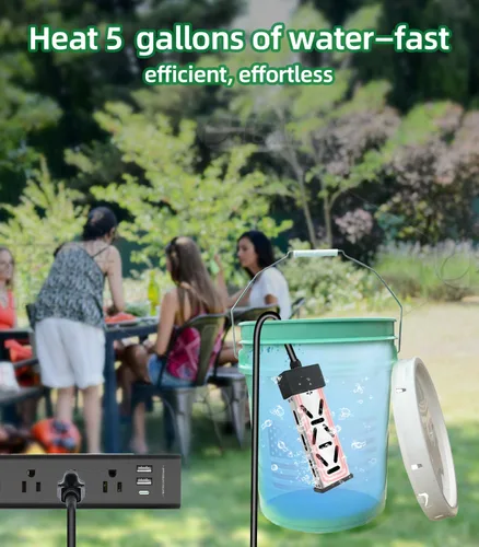 Miniatura 2 de Calentador de agua de inmersión de 1800W, mini calentador portátil de piscina, calentador de balde, termostato ajustable, pantalla de temperatura