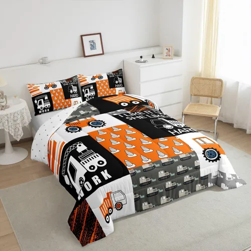 Miniatura 3 de Feelyou Juego de ropa de cama de tractor, edredón de excavadora, juego de edredón de automóvil de dibujos animados para niños, juego de edredón