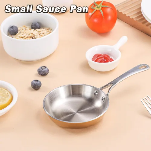 Miniatura 4 de Mini sartén, olla de acero inoxidable de tres capas con mango que se mantiene fresco, salsa térmica y aceite (4 pulgadas/0.12 cuartos de galón)