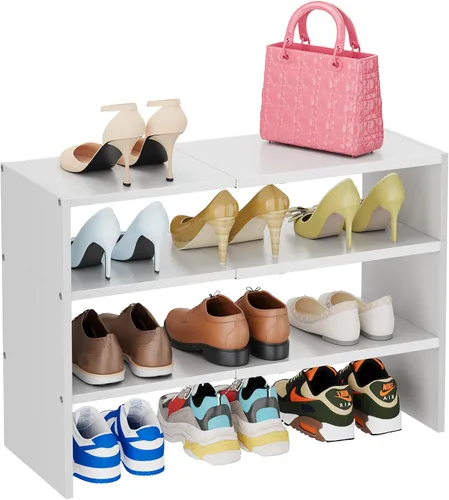 Miniatura 11 de X-cosrack - Organizador de zapatero de 2 niveles para armario, zapatero blanco expandible y ajustable, estantes de almacenamiento de zapatos