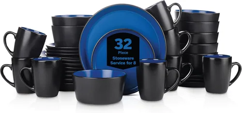 Miniatura 13 de Stone Lain Jules Modern - Juego de vajilla redonda de cerámica de 16 piezas, juego de platos y cuencos, juego de platos para 4, color negro