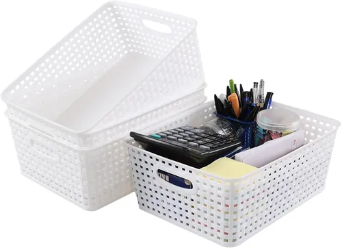 Miniatura 7 de Gloreen Cesta de plástico blanco, cestas de almacenamiento de tejido de 8 cuartos de galón, 4 paquetes