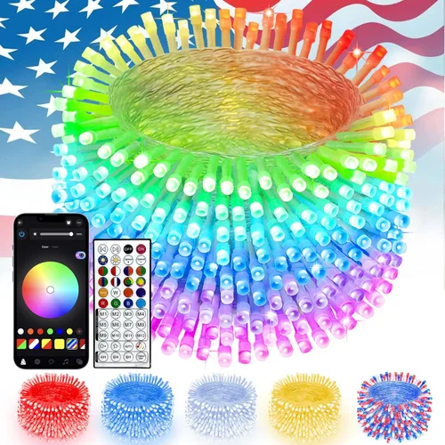 Miniatura 32 de Guirnalda de 100 luces LED conectables para interiores y exteriores, luces de Navidad blancas cálidas de 33 pies, impermeables, 13 modos