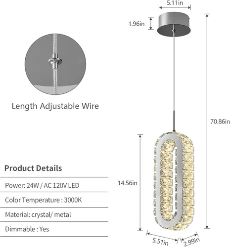 Miniatura 2 de Iluminación colgante para isla de cocina LED moderna cromada, mini candelabros ovalados de cristal para dormitorio, sala de estar, baño, comedor