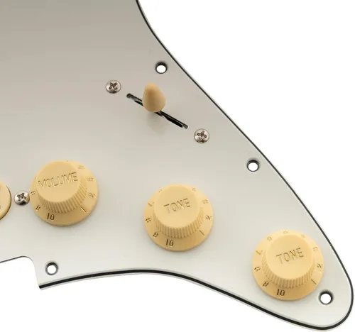 Miniatura 7 de Musiclily Golpeador ST-SSS básico precableado con mini riel de cerámica Humbucker para guitarra eléctrica Strat Style, 3 capas blanco envejecido