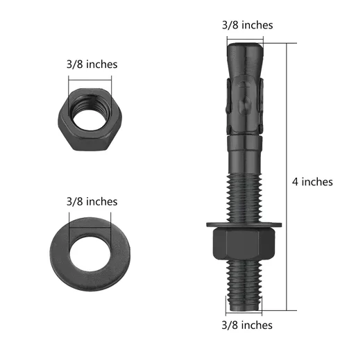 Miniatura 2 de Wensilon 10 piezas sujetadores estándar de 3/8 x 4 pulgadas para servicio pesado anclajes de cuña negros para cemento y hormigón