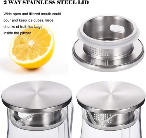 Miniatura 3 de Jarra de vidrio resistente al calor con tapa de acero inoxidable, jarra de agua con asa, buena jarra de bebidas para jugo casero y té helado, 50.7