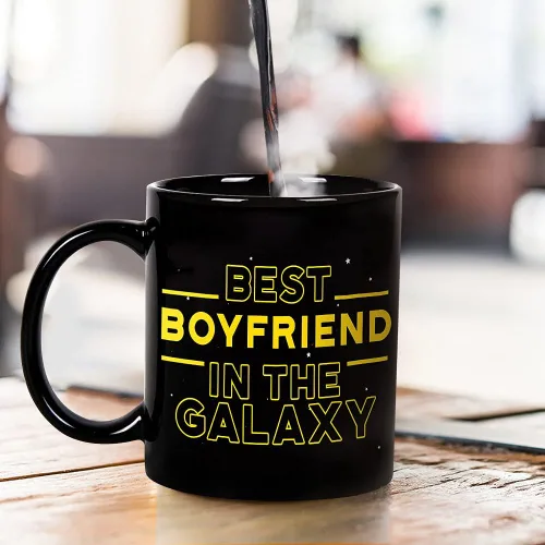 Miniatura 3 de Fatbaby Taza de café con texto en inglés "Best Boyfriend in the Galaxy", divertido regalo de cumpleaños, día de San Valentín, Navidad, para novio