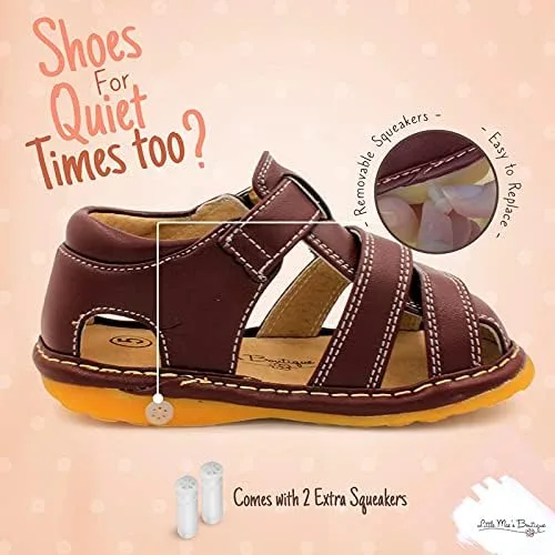 Miniatura 5 de Zapatos con para bebé de Little Maes Boutique color marrón negro o azul marino sandalias cerradas zapatos ideales para caminar para bebés chirriador