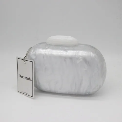 Miniatura 2 de Dirmmis Moda para mujer de acrílico lindo redondo con perlas blancas para fiesta noche de lujo para graduación casual Blanco