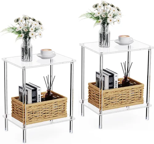 Miniatura 8 de Mesa auxiliar de acrílico transparente, mesa auxiliar de 3 niveles para sala de estar, mesitas de noche pequeñas para dormitorio, juego de 2, mesa