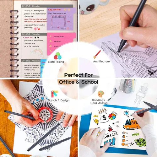 Miniatura 4 de iBayam Bolígrafos de tinta negra de 0.015 in, bolígrafos de escritura suave de punta fina para adultos, paquete de 18 unidades, planificador de Negro