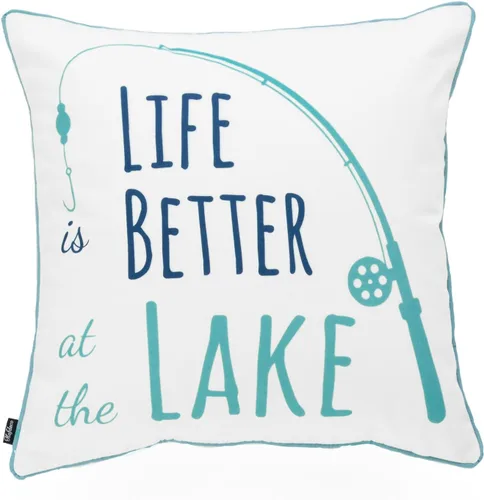 Miniatura 8 de Hofdeco Funda decorativa de almohada lumbar solo para interiores y exteriores, lona resistente al agua, verano, lago, azul marino, rojo, palabra