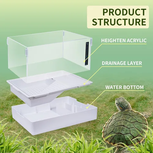 Miniatura 5 de Tanque de tortuga acrílico resistente a los arañazos (15.7 x 11.8 x 10 pulgadas) con filtro de agua, hábitat duradero para reptiles para mascotas