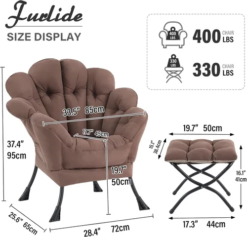 Miniatura 2 de Furlide - Silla perezosa con otomana, silla de lectura moderna floral con reposapiés plegable, sillas de acento para salón, cómodas sillas grandes