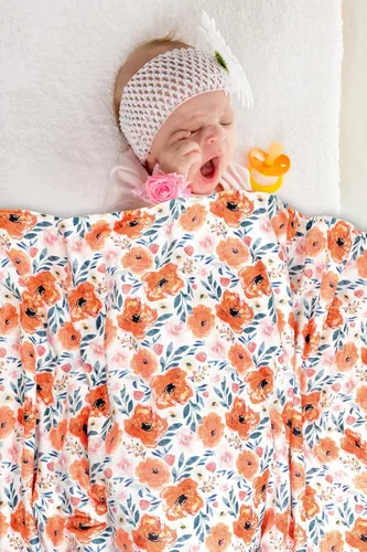 Miniatura 5 de Manta de visón de felpa para bebé, doble capa con respaldo punteado para bebé niña o niño (floral naranja)