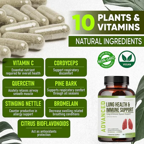 Miniatura 5 de Suplemento de apoyo inmunológico y salud pulmonar – Limpieza y desintoxicación pulmonar con vitaminas inmunitarias para mejores pulmones, defensa