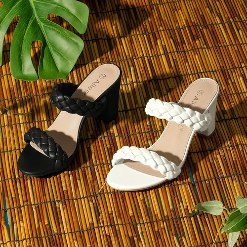 Miniatura 3 de Allegra K Women's Braided Heeled Slip on Chunky Heel Slide Sandals