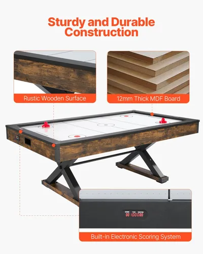 Miniatura 6 de VEVOR Mesa de hockey de aire de 84 pulgadas, juego de mesa de arcada para interiores con 2 empujadores, 2 discos, marcador electrónico, patas