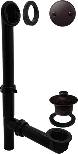 Westbrass 597144-12 Conjunto de desbordamiento y desbordamiento tubular de polietileno negro de 14 pulgadas con placa frontal de 2 agujeros y tapón