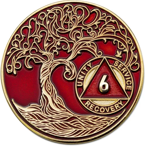 Miniatura 125 de 20 Year Sobriety Mint Twisted Tree of Life - Medallón de recuperación AA chapado en oro, fichas y fichas, color negro