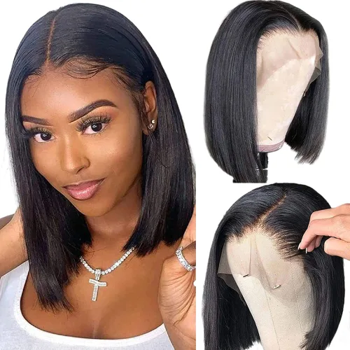 Miniatura 12 de Peluca Bob Corta de Cabello Humano 13x4 Pelucas Bob Frontales de Cabello Humano Pre Desplumadas para Mujeres Negras Pelucas de Encaje Frontal Bob 10