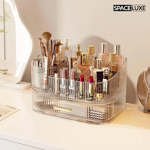 Miniatura 2 de Organizador de maquillaje SpaceLuxe con cajones y soporte giratorio de 360°, almacenamiento cosmético de gran capacidad para tocador, cuidado
