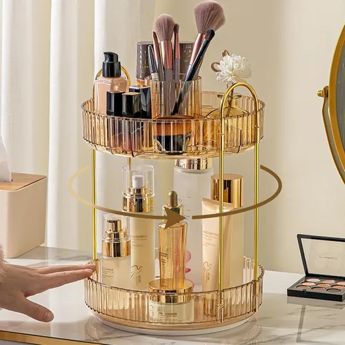 Aveniee Organizador de maquillaje giratorio de 360 grados para tocador, organizadores de baño mejorados para perfume y cuidado de la piel con