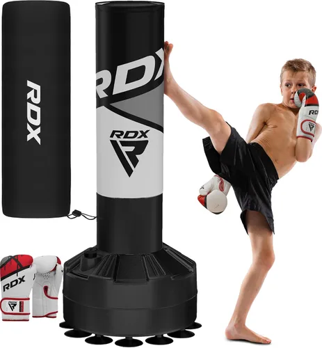 Miniatura 12 de RDX Saco de boxeo independiente para niños con guantes y funda, saco de boxeo junior de 4 pies con soporte para kickboxing, boxeo, artes marciales