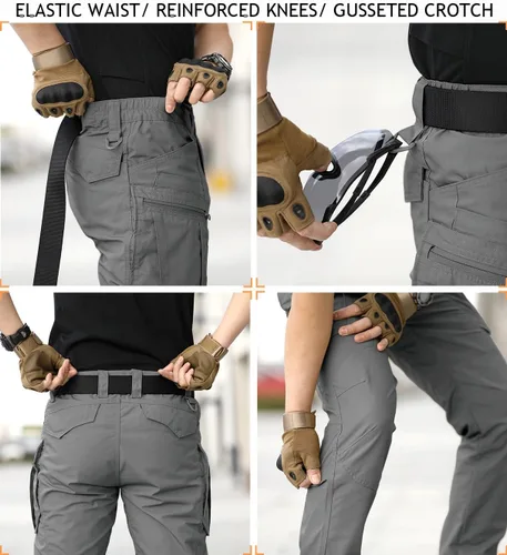 Miniatura 5 de NAVEKULL Pantalones tácticos de senderismo para hombre, pantalones cargo de combate militares antidesgarros, ligeros, pantalones de trabajo