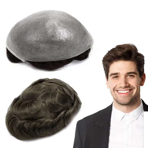 Miniatura 37 de GEXWORLDWIDE GEX Toupee - Peluca de cabello humano para hombre, 0.003 in, piel fina, 8x10 pulgadas, negro natural, mezclado con 40% gris, duradero