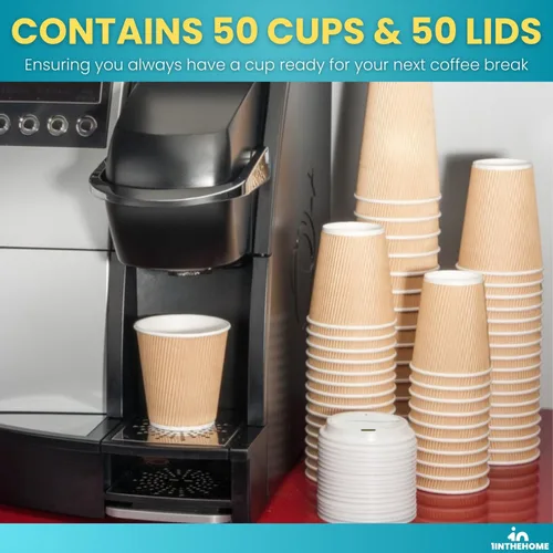 Miniatura 6 de Tazas de café desechables con tapas, tazas de papel de 10 onzas, pared ondulada aislada, paquete de 50