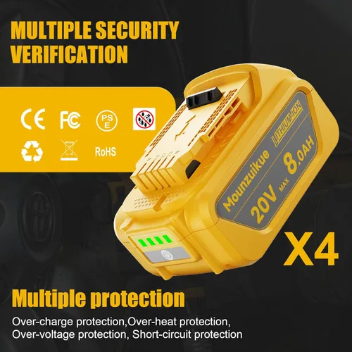 Miniatura 4 de Paquete de 4 baterías de repuesto de 8.0 Ah para Dewalt de 20 V de litio compatible con Dewalt 20 voltios MAX batería XR DCB200 DCB201 DCB203 DCB204