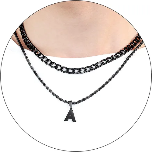 Miniatura 57 de SENRAN Collar con inicial en capas de la A a la Z para hombre, cadena de cuerda torcida de acero inoxidable de 18 a 20 pulgadas, dije de letra