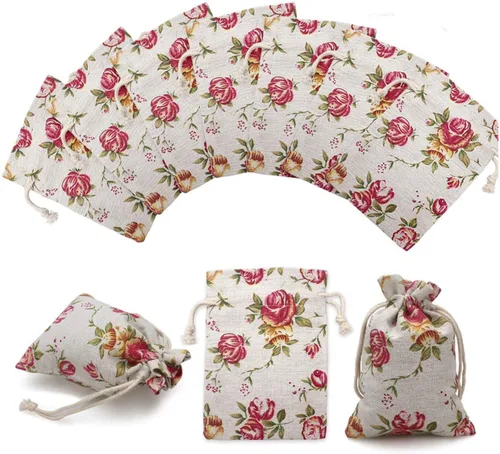 Paquete de 24 bolsas de arpillera con doble cordón de color rosa, bolsa de arpillera de regalo, bolsas de lino reutilizables, bolsas de joyería para