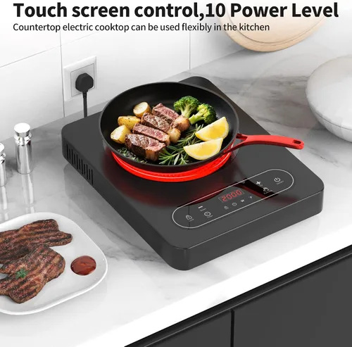 Miniatura 8 de VBGK - Cocina eléctrica de un solo quemador, estufa eléctrica de 110 V y 1800 W con control táctil LED, 10 niveles de potencia, temporizador de 4 h