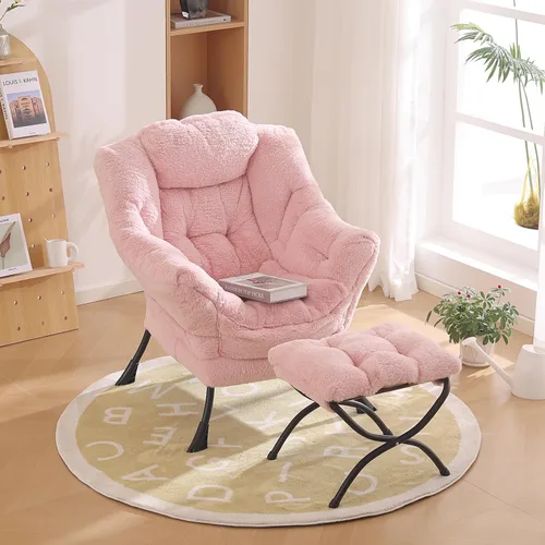 Miniatura 18 de Furlide Silla Perezosa Moderna con Reposapiés Plegable, Sillón de Descanso y Cómoda Silla de Lectura (Negro)