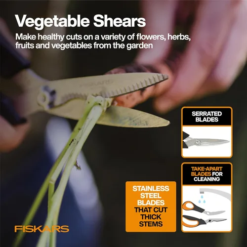 Miniatura 6 de Fiskars Juego de herramientas de jardín de verduras con tijeras de verduras, sembrador de semillas, paleta, cultivador, desbrozadora y guantes