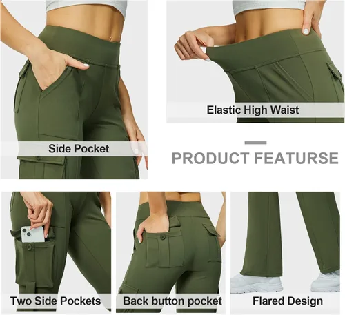 Miniatura 4 de Leggings acampanados de yoga para mujer, cintura alta, pantalones casuales de yoga, leggings de entrenamiento, con 6 bolsillos, pantalones de yoga
