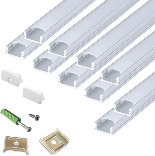 THMOOTHER Difusor de Canal en U para Tira LED Paquete de 10 de 6.56 Pies, 17X7.5MM Riel de Aluminio para Luz de Cinta Montado en Superficie con
