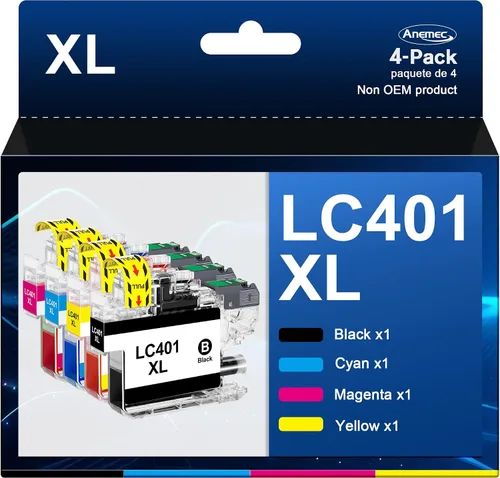 LC401 - Cartuchos de tinta para impresora Brother de alto rendimiento, paquete de 4 cartuchos de repuesto para cartuchos de tinta Brother LC401 XL