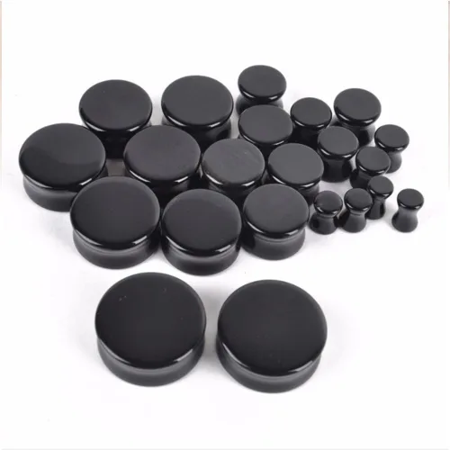 Miniatura 4 de HQLA 1 par de dilatadores dilatadores de piedra de obsidiana natural doble acampanada