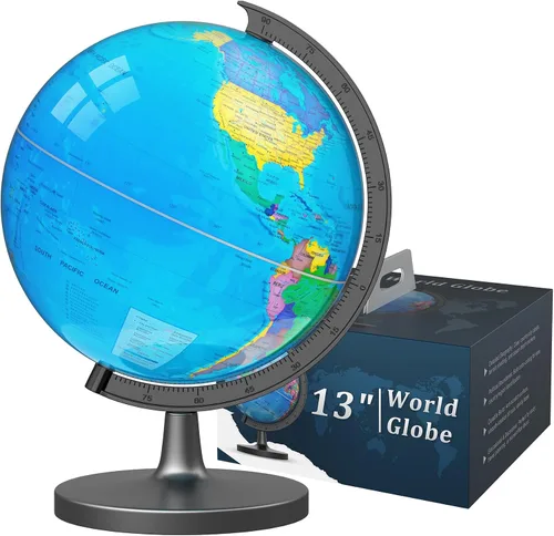 Globo de 33 cm para niños y adultos, globo mundial interactivo para niños con base estable de metal pesado, superficie HD impermeable y escribible,