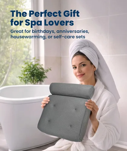 Miniatura 7 de Everlasting Comfort Almohadas de baño de lujo para bañera con soporte para la cabeza y el cuello, almohada antideslizante para bañera con ventosas
